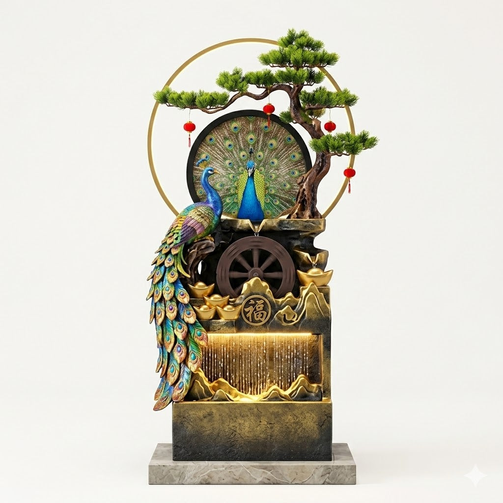 Luxury Peacock Wheel Waterfall Fountain