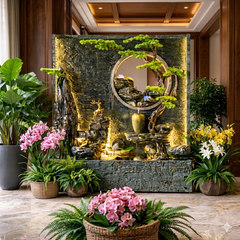 Luxury Zen Rock Wall Fountain with Bonsai Design