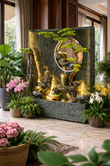 Luxury Zen Rock Wall Fountain with Bonsai Design