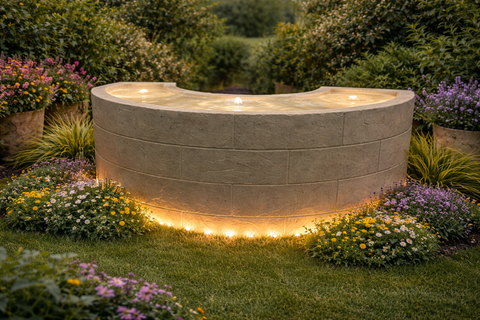 Modern Curved LED Water Fountain  Minimal Garden Luxury